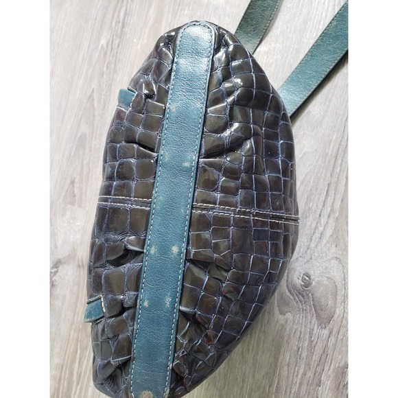 Brighton Leather Purse Crossbody Blue Patent Embossed Crocodile Bag Charm Tassel - Picture 12 of 13